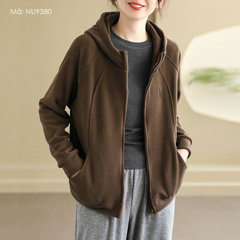 Áo khoác nỉ dài tay KAMAKA có mũ đơn sắc  - NU9380