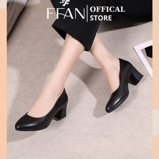  Giày tiếp viên hàng không nữ  da thật  mũi nhọn đế vuông công sở cao gót 036 bít mũi da mềm mại FFAN STORE 