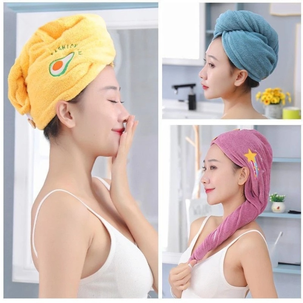 Khăn Quấn Làm Khô Tóc Siêu Thấm Hút Loại Họa Tiết - Khăn Lau Tóc Gội Đầu