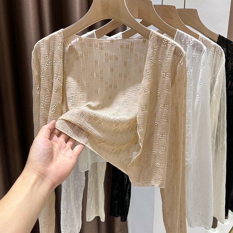 Áo cardigan nữ lưới tay dài hoa nổi , áo carigan trơn xịn co dãn nhiều dễ mix đồ - A88, A66