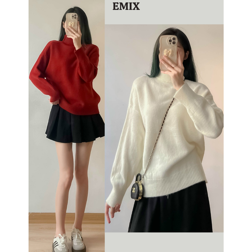 ( Ảnh thật ) Áo len trơn cổ lọ trơn EMIX, chất len lông mịn, freesize dưới 60kg Aocolo17183/P4K12