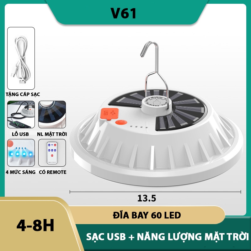 Đèn treo LED năng lượng mặt trời siêu sáng kháng nước sạc tích điện công suất cao sạc dự phòng cho điện thoaị