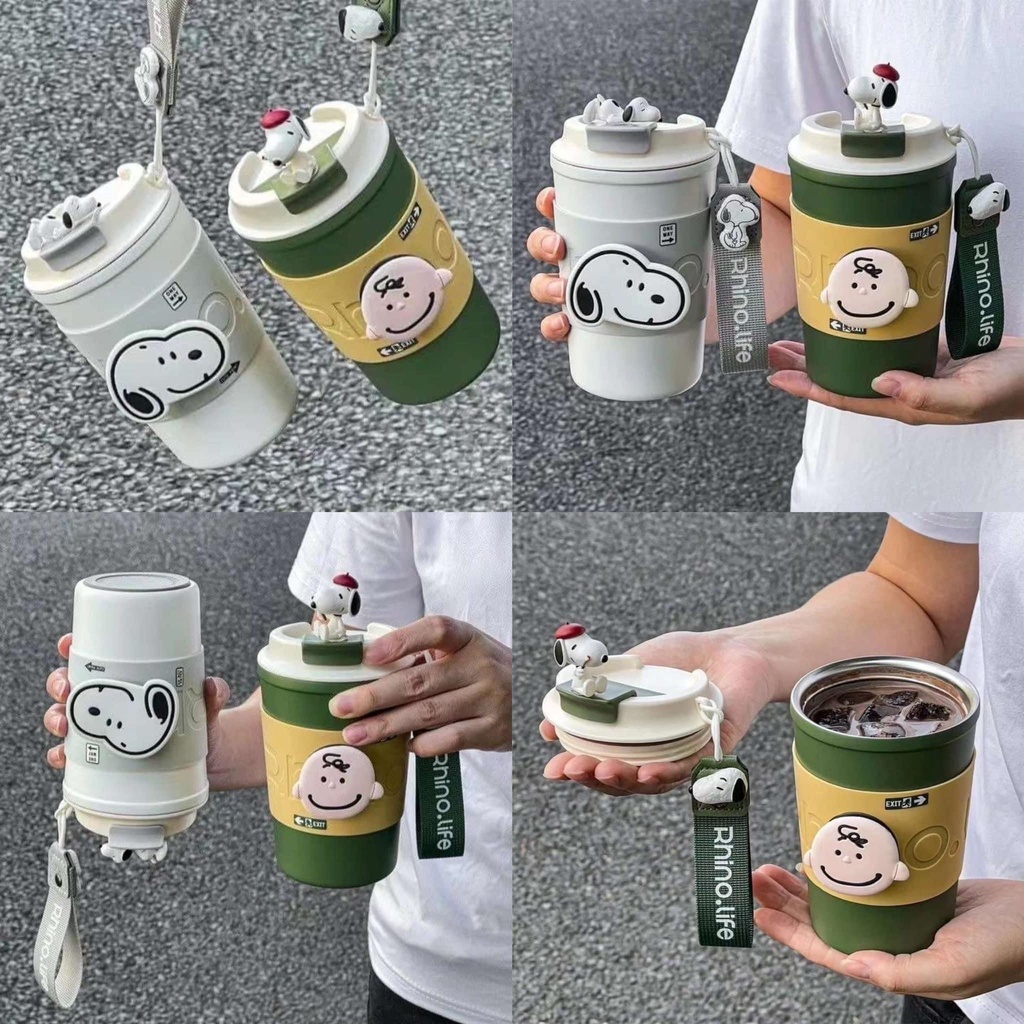 Cốc Giữ Nhiệt SNOOPY Đa Năng, Chất Liệu Inox 304 Dung tích 510ML, Ly Giữ Nhiệt Có Sticker Và Quai Xách Siêu Hot