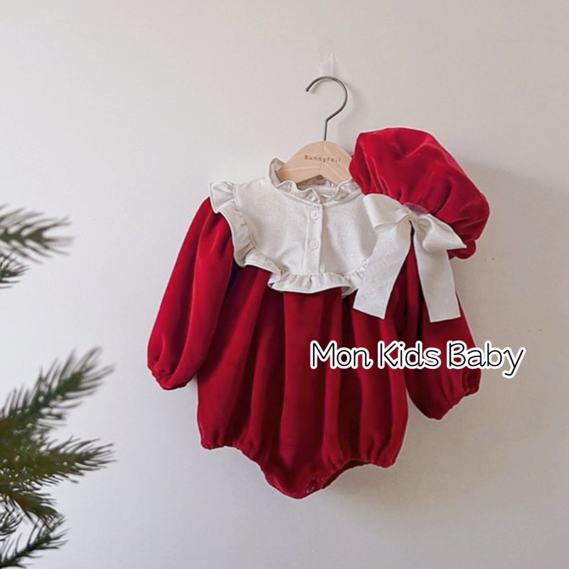 Body nhung đỏ kèm mũ cho bé 5-12kg chất nhung mềm HÀNG ĐẸP LOẠI 1 bodysuit cho bé