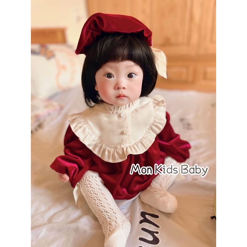 Body nhung đỏ kèm mũ cho bé 5-12kg chất nhung mềm HÀNG ĐẸP LOẠI 1 bodysuit cho bé
