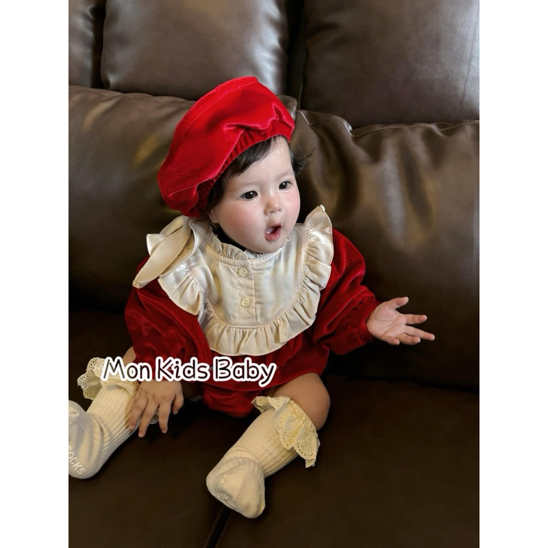Body nhung đỏ kèm mũ cho bé 5-12kg chất nhung mềm HÀNG ĐẸP LOẠI 1 bodysuit cho bé