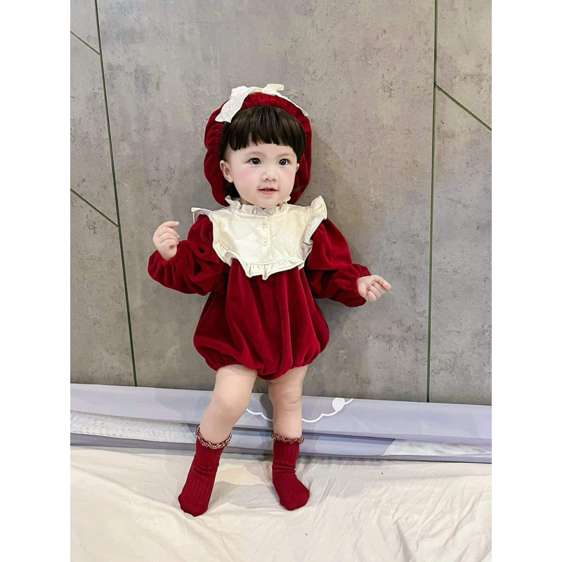 Body nhung đỏ kèm mũ cho bé 5-12kg chất nhung mềm HÀNG ĐẸP LOẠI 1 bodysuit cho bé