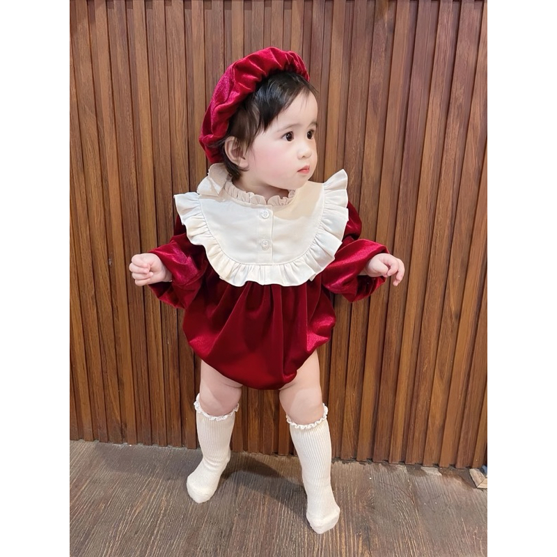 Body nhung đỏ kèm mũ cho bé 5-12kg chất nhung mềm HÀNG ĐẸP LOẠI 1 bodysuit cho bé