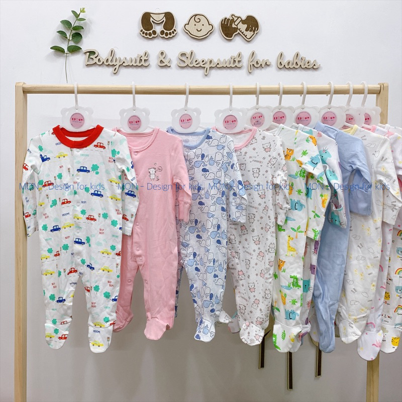 Sleepsuit CÚC BẤM và KHÓA KÉO bộ body dài tay liền tất hàng xuất dư cho bé yêu