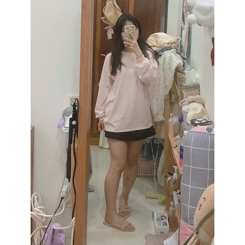 áo thun dài tay thêu hình màu hồng babi