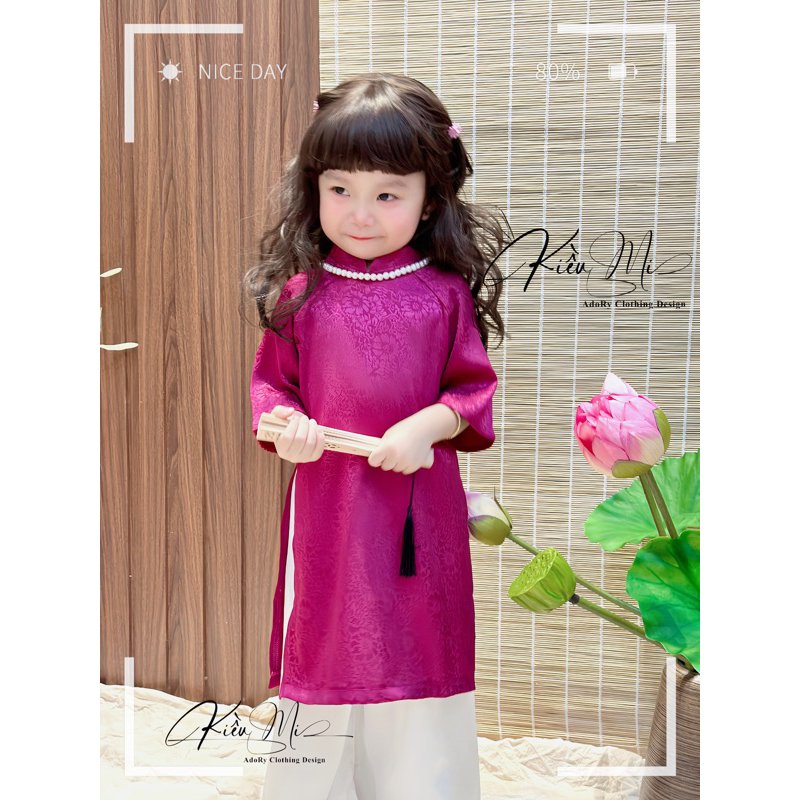 Áo dài tím cẩm màu HOT 2024 cho bé gái