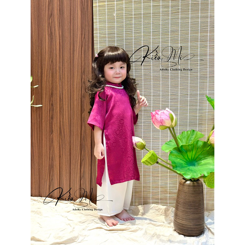 Áo dài tím cẩm màu HOT 2024 cho bé gái