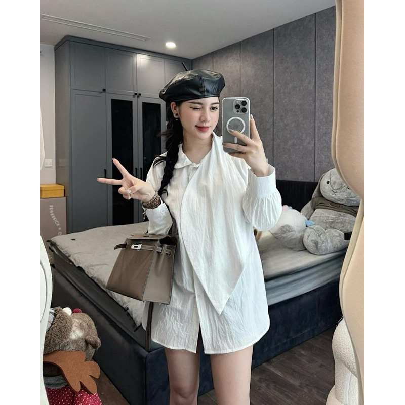 Áo Sơ Mi Di.or Nhăn Dáng Babydoll Hàng QC