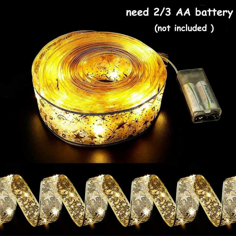 Đèn Led Trang Trí Noel, Dây Ruy Băng Quấn cây thông, nhà cửa dài 5m dùng pin AA