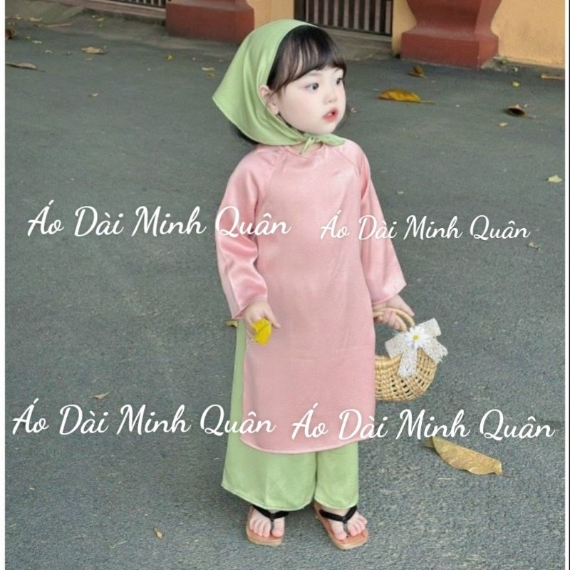 Áo Dài Cách Tân Mẹ Và Bé Dáng Xuông Lụa Ngọc Trai Cao Cấp.