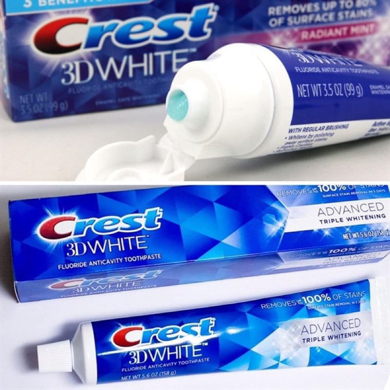 Kem đánh răng Crest 3D Advance Whitening/ Ultra Vivid Mint Mỹ cho bé và người lớn