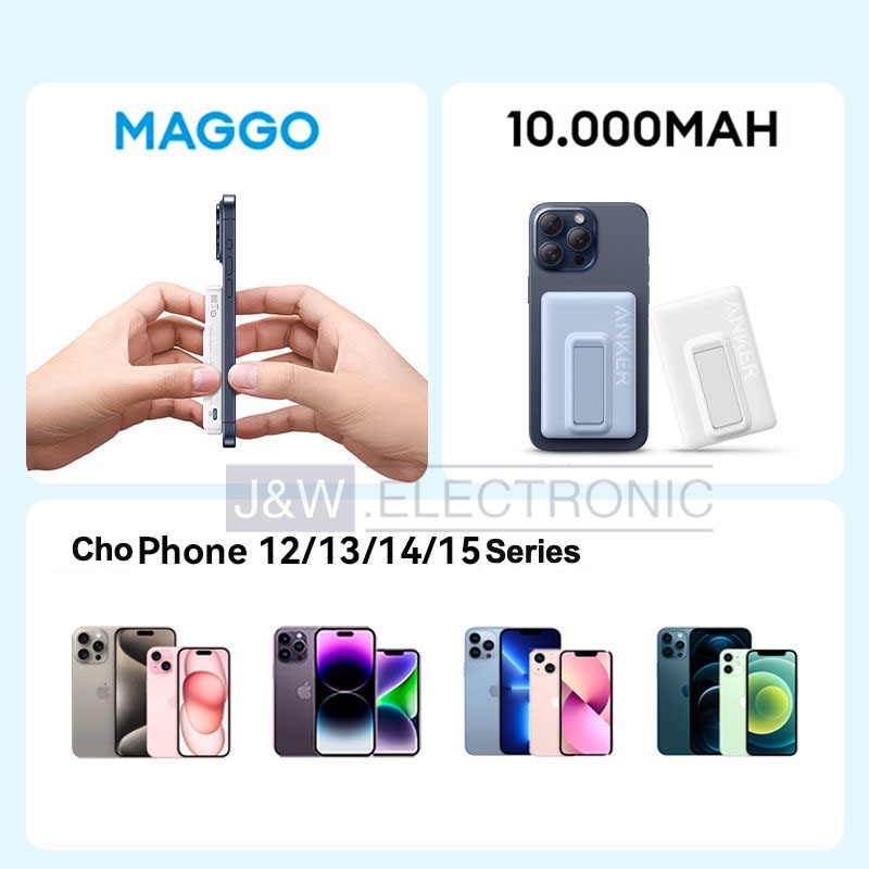 Sạc Dự Phòng Không Dây M Anker MagGo A1652 A1642 PD 20W 10000mAh,Cho 12/13/14/15 Series,Sạc K Dây 15W,Bảo Hành 18T