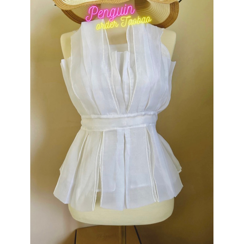(Sẵn S) A4 Áo hai dây peplum xếp ly ngực nhấn eo sexy phong cách Hàn Quốc vintage - hàng Taobao