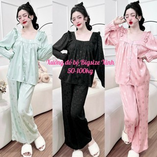 Đồ ngủ nữ bigsize 5O~1OO Kg , đồ bộ mặc nhà tay dài lụa tiểu thư sang chảnh nhà Bigsize Xinh
