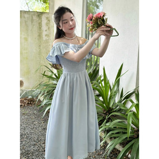 Đầm maxi bèo vai dáng dài tiểu thư