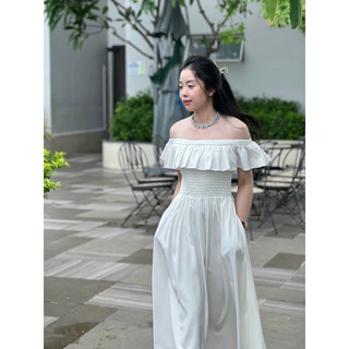 Đầm maxi bèo vai dáng dài tiểu thư