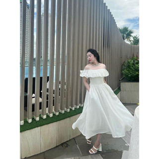 Đầm maxi bèo vai dáng dài tiểu thư
