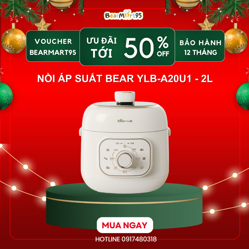Nồi áp suất Bear YLB-A20U1 dung tích 2L ninh, hầm, nấu cơm, nấu canh, kho cá nhà Bear Mart 95