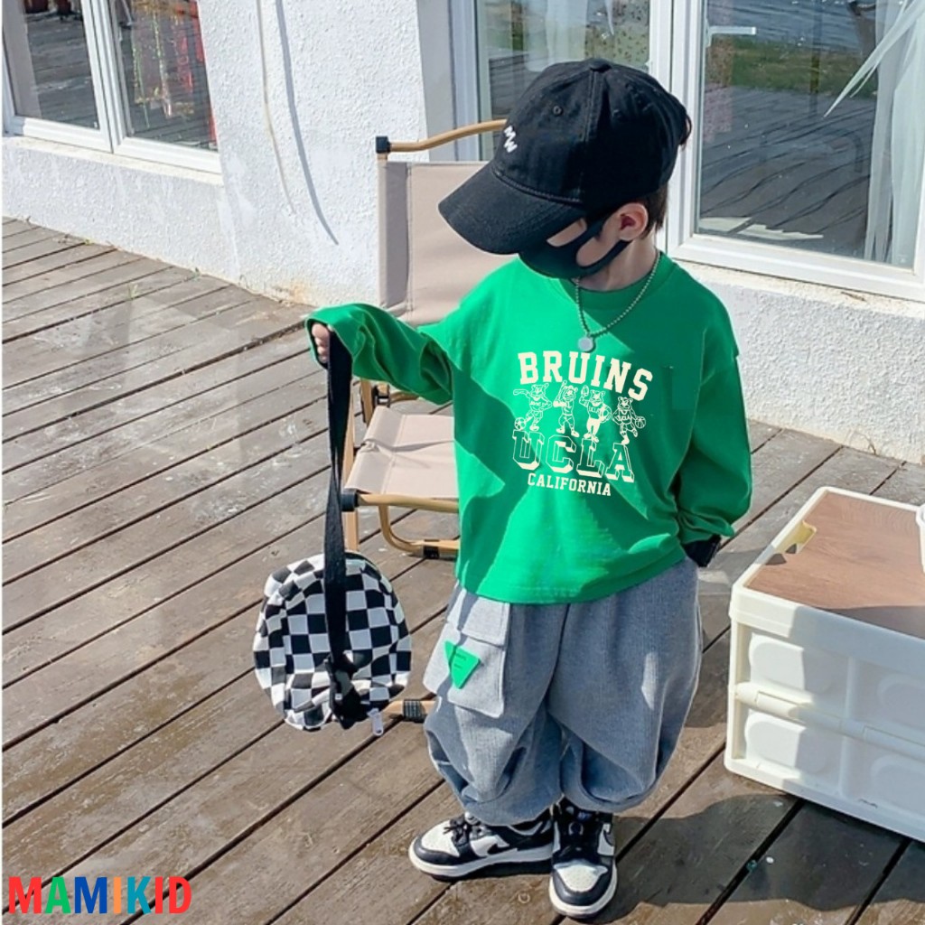 Áo Tay Dài Cho Bé Trai, 10-40KG Áo Phông Cho Bé, Áo Thu Đông Hình Bru California