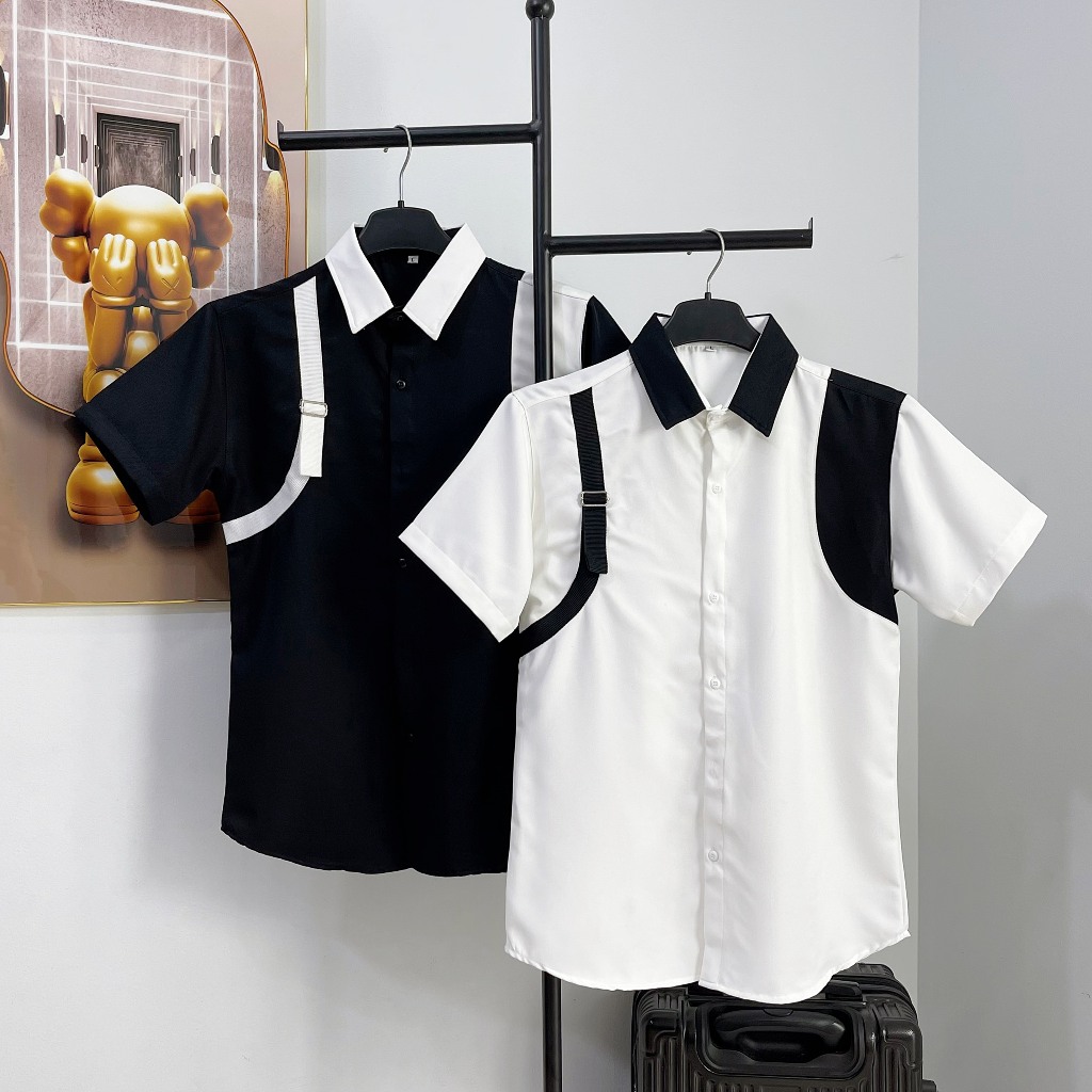 [SMh.6] 45-80kg Áo Sơ Mi Nam ngắn Tay, Vải kate lụa, co dãn nhẹ, độ dày vừa phải, Vạt dây bên vai