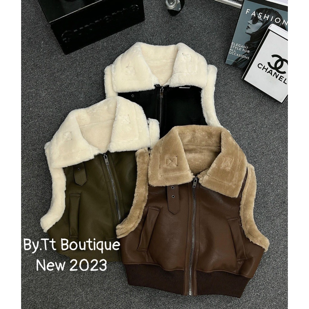 Áo Khoác Gile Da lộn viền lông hàng QCCC , 3 màu Hot hit - Áo gile dày dặn ấm áp