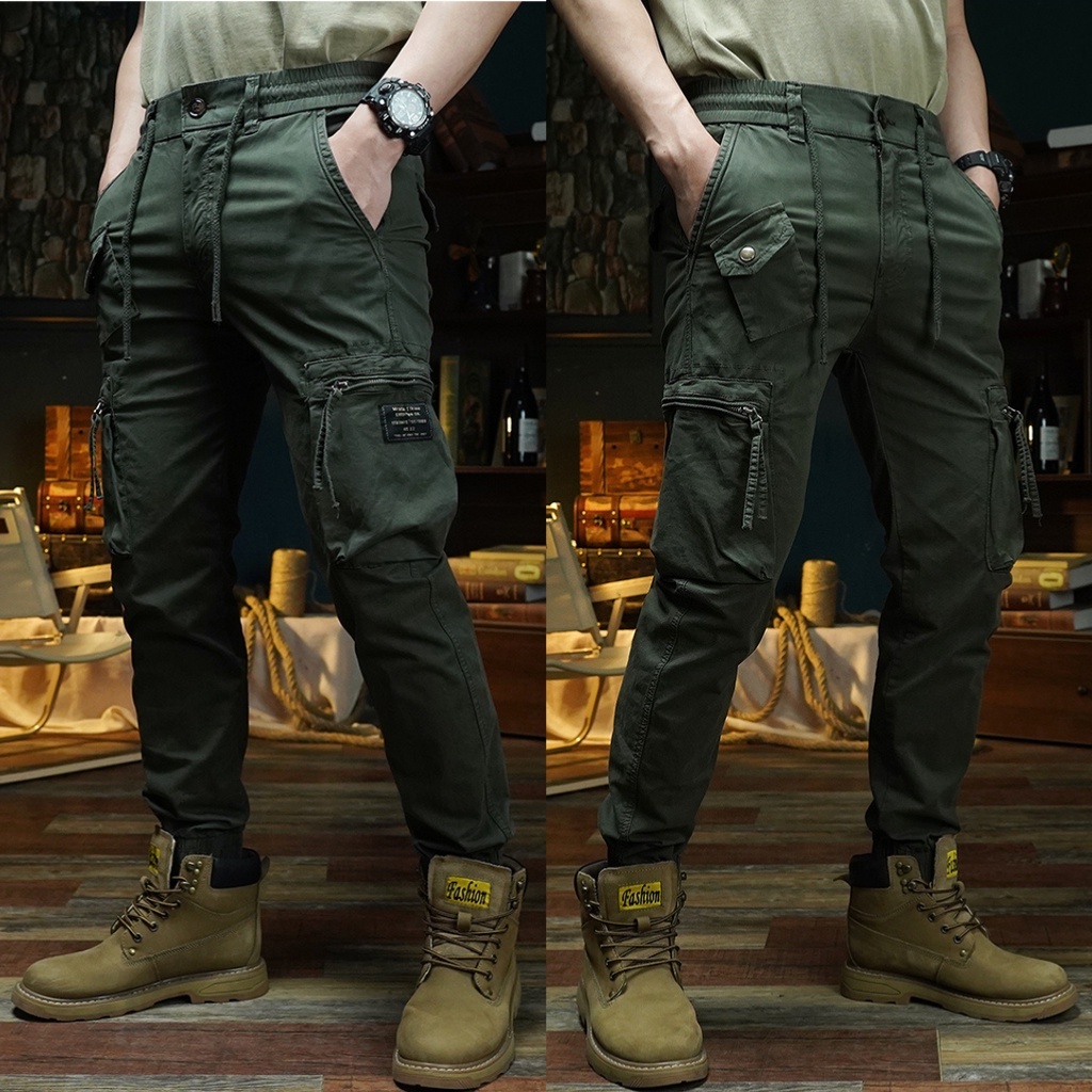 Quần Jogger kaki nam PHSHOP204 túi hộp túi đóng phối khuy sang chảnh có dây rút, bo gấu tôn dáng, túi bé cá tính