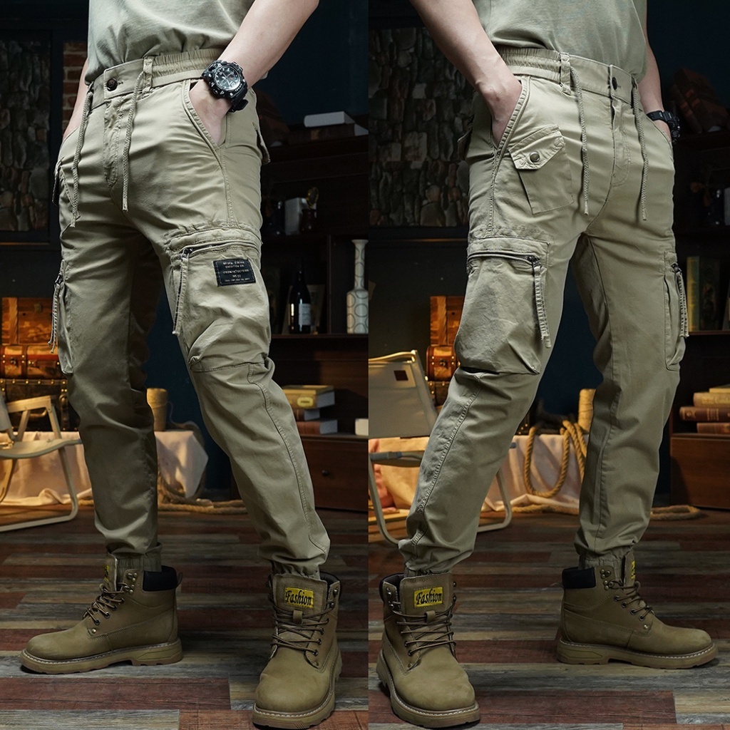 Quần Jogger kaki nam PHSHOP204 túi hộp túi đóng phối khuy sang chảnh có dây rút, bo gấu tôn dáng, túi bé cá tính