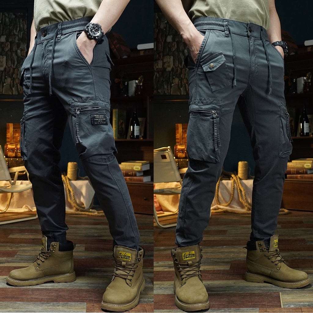 Quần Jogger kaki nam PHSHOP204 túi hộp túi đóng phối khuy sang chảnh có dây rút, bo gấu tôn dáng, túi bé cá tính