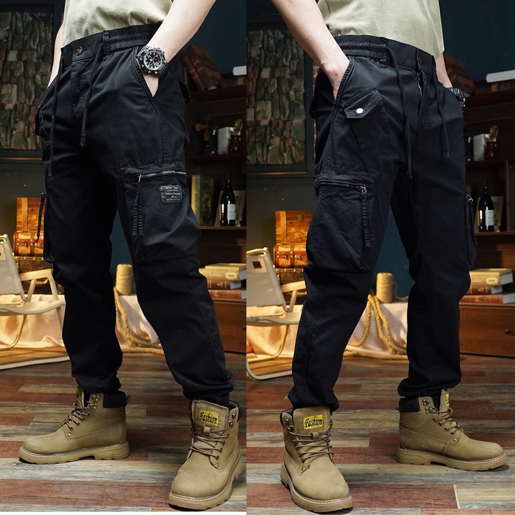 Quần Jogger kaki nam PHSHOP204 túi hộp túi đóng phối khuy sang chảnh có dây rút, bo gấu tôn dáng, túi bé cá tính