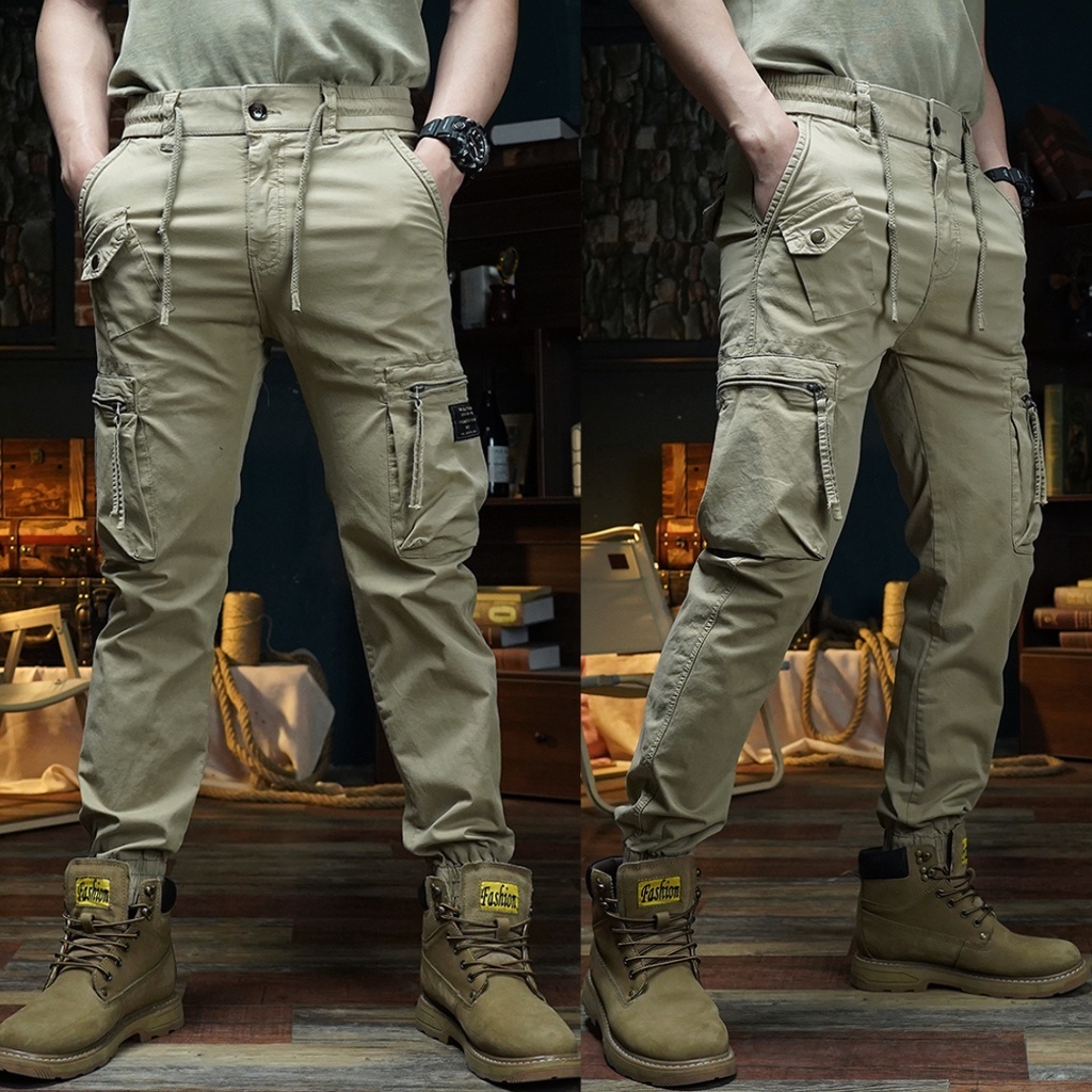 Quần Jogger kaki nam PHSHOP204 túi hộp túi đóng phối khuy sang chảnh có dây rút, bo gấu tôn dáng, túi bé cá tính