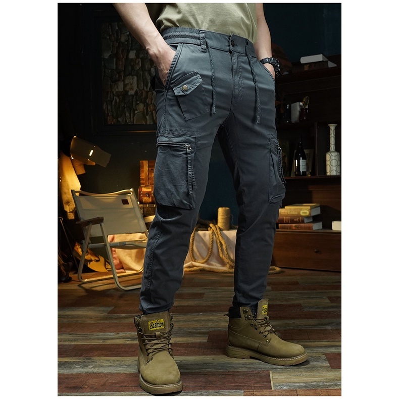 Quần Jogger kaki nam PHSHOP204 túi hộp túi đóng phối khuy sang chảnh có dây rút, bo gấu tôn dáng, túi bé cá tính