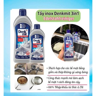 Dung dịch tẩy inox Denkmit Edelstahlreiniger 3in1 Đức sạch nồi bồn rửa, đồ kim loại sáng bóng như mới, 300ml-Nội địa Đức