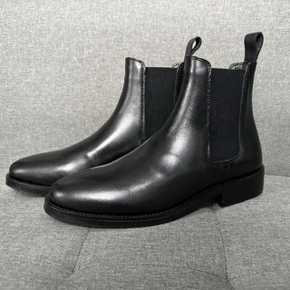 Giày Da Chelsea Boots Nam Đế Phíp Gỗ Cao Cổ, Giày Da Bò Nappan Nguyên Tấm Mũi Tròn Sang Trọng