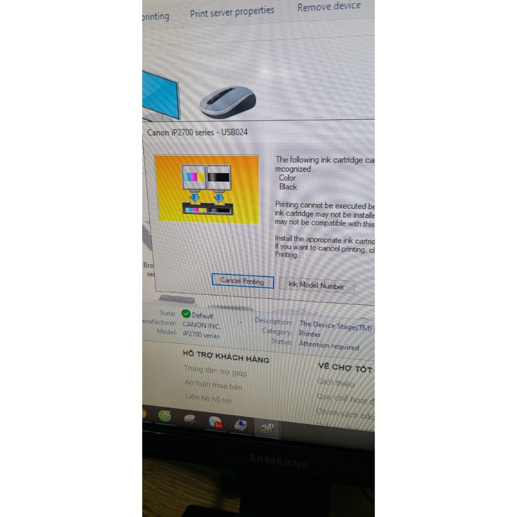 Máy in màu Canon , model : IP2770 , lổi báo đèn, bán xác