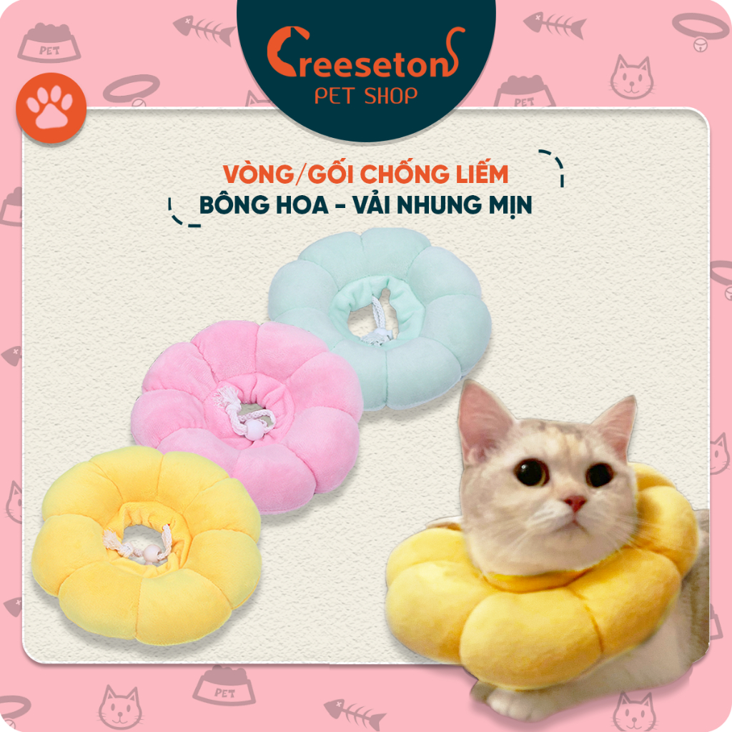 Vòng cổ chống liếm Hoa hướng dương, gối chống liếm hình Hoa (có 3 màu) siêu dễ thương cho chó, mèo, thú cưng