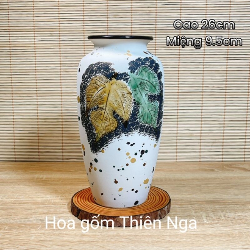 Bình hoa gốm sứ men khô Bát Tràng cao 24,5cm