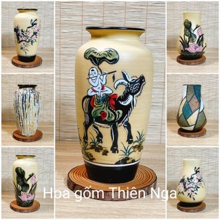 Bình hoa gốm sứ men khô Bát Tràng cao 24,5cm