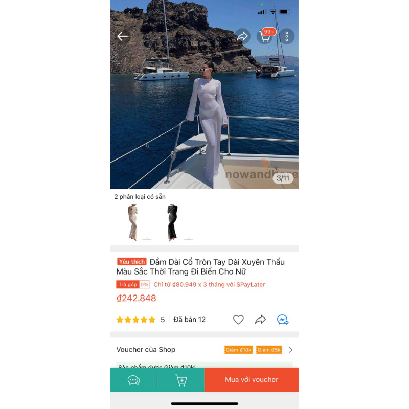 Đầm Dài Cổ Tròn Tay Dài Xuyên Thấu Màu Sắc Thời Trang Đi Biển Cho Nữ size S