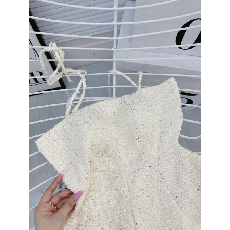 Jump Dạ Bling hai dây cột nơ vai, chất dạ cao cấp full lót có mút ngực