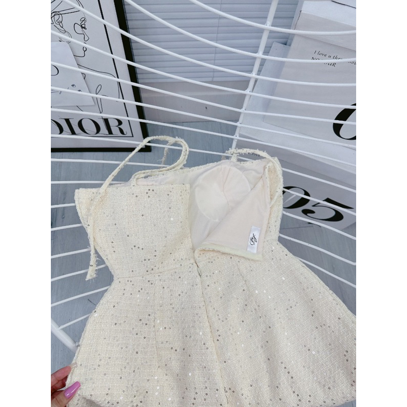 Jump Dạ Bling hai dây cột nơ vai, chất dạ cao cấp full lót có mút ngực