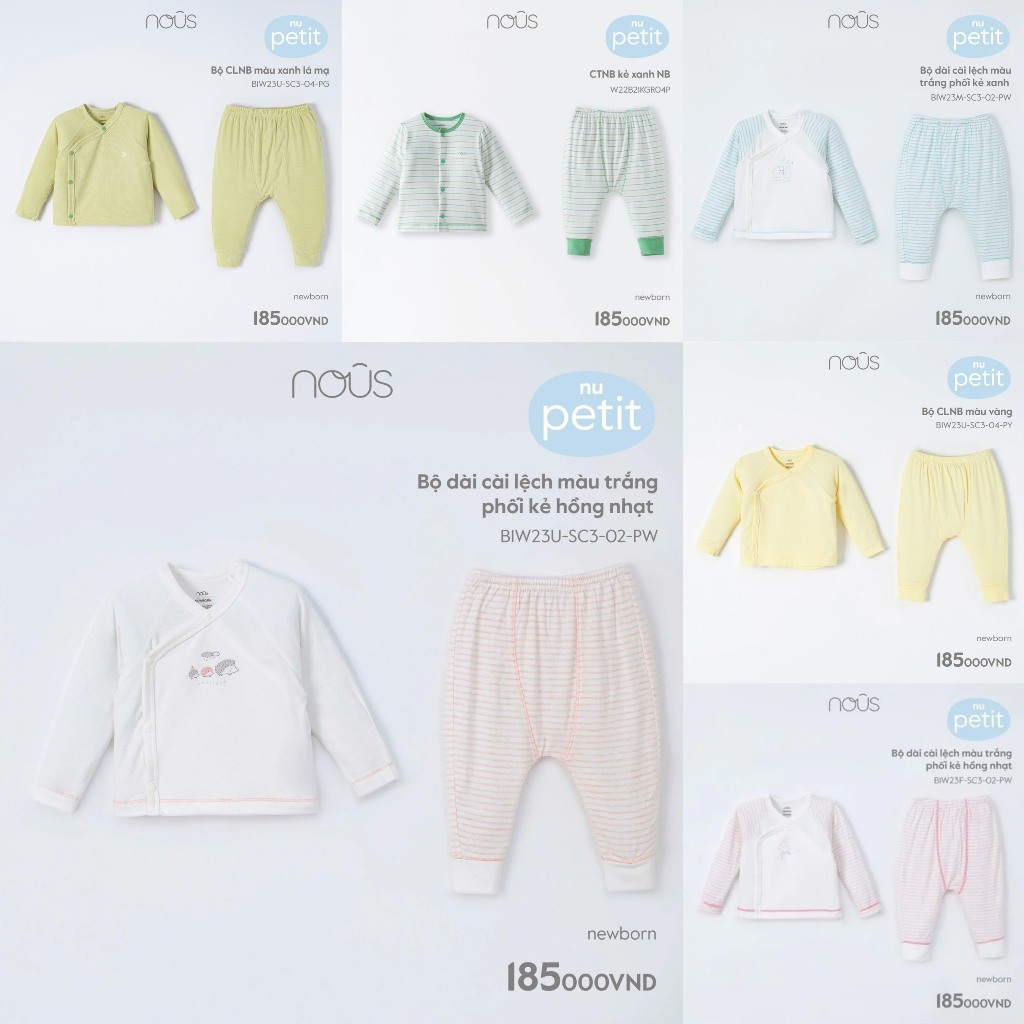 NEW Bộ Quần Áo Dài Tay Nous Vải Petit Mềm Mại An Toàn Cho Bé Từ Sơ Sinh Size Newborn Chính Hãng Nhiều Mẫu