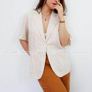 Áo blazer linen ngắn tay phong cách hàn quốc trẻ trung