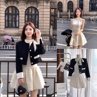 Set đầm xoắn cúp ren kèm khoác vest🤍