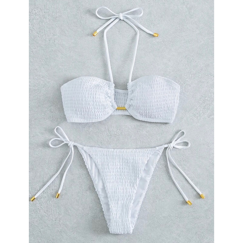 BEACHCHIC Smocked Basic Bikini Tie Side - Bikini 2 mảnh smock phong cách boho