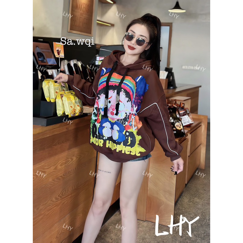 HOODIE NỈ TÀU MŨ HÌNH HAPPIESE - HÀNG QC CAO CẤP